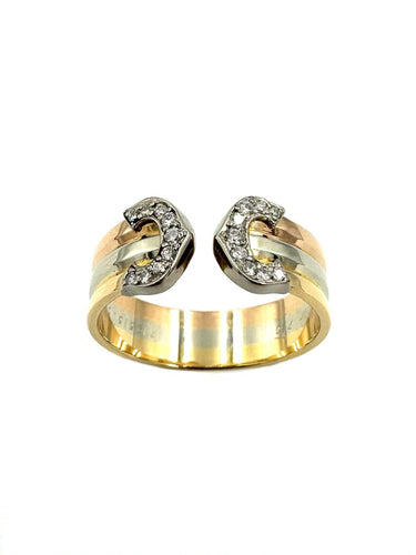 Bague 53 CARTIER. Collection Double C, bague 3 ors et diamants 58 Facettes