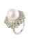 Bague 52 Bague en or blanc, perle, diamants, et tourmalines vertes 58 Facettes