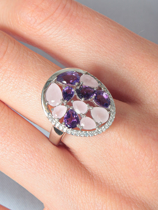 Bague 52 Bague quartz rose Améthystes 58 Facettes