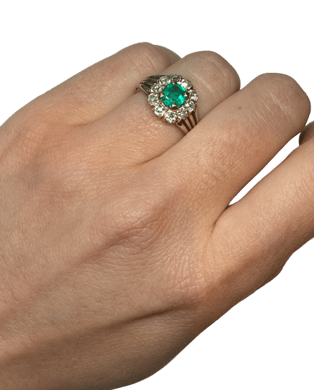 BAGUE ANCIENNE EMERAUDE ET DIAMANTS 8648710553929 58 Facettes
