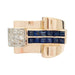 Ring 49 Tank ring in pink gold, platinum, sapphires, diamonds. 58 Facettes 32016