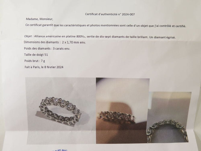 Bague 51 bague alliance americaine platine sertie 17 diamants 3ct 58 Facettes 223699