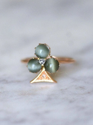 Bague trèfle chrysobéryl oeil de chat et diamants 58 Facettes
