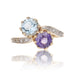 Ring 50 Ring you and me purple sapphire aquamarine and diamonds 58 Facettes 23-232