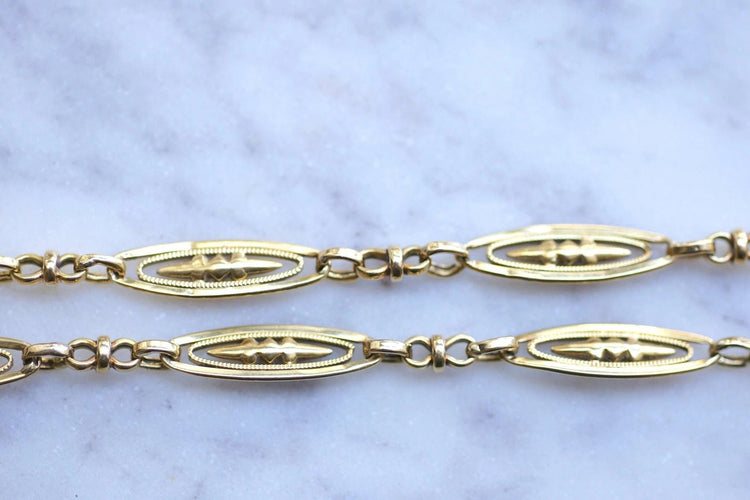 Collier Chaîne de montre ancienne maille filigrane en or jaune 58 Facettes
