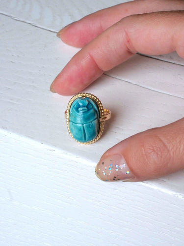 Bague Scarabée or jaune et stéatite 58 Facettes