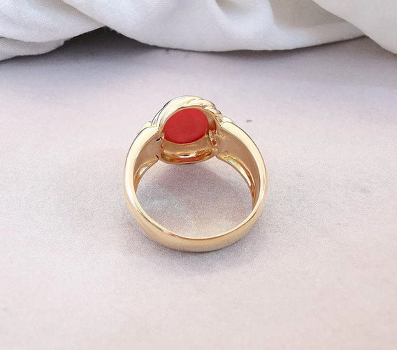 Bague Bague en Or jaune & Corail cabochon 58 Facettes AA 1385
