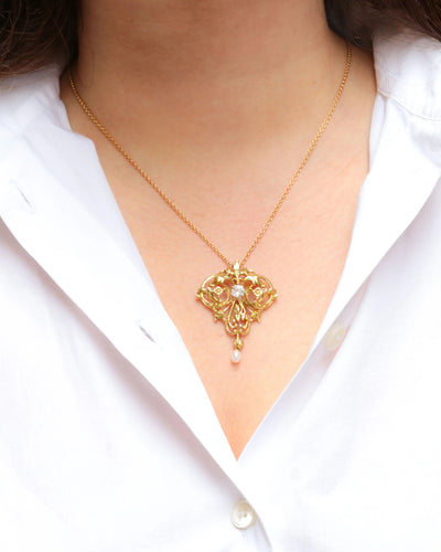 Pendentif Pendentif Art Nouveau diamant & perle 58 Facettes 710