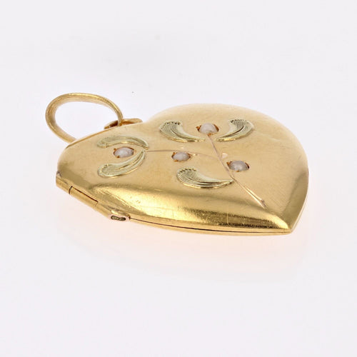 Pendentif Médaillon ancien coeur perles fines or jaune et or vert 58 Facettes 21-783