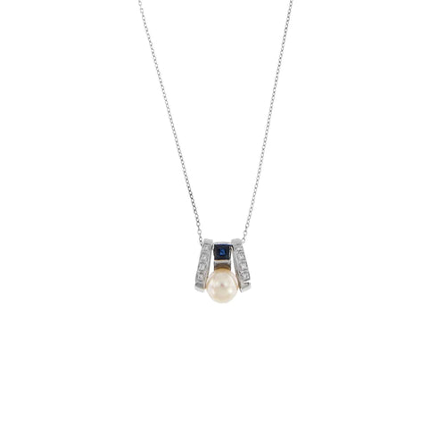Collier Collier avec pendentif perle, diamant et saphir 58 Facettes 24021
