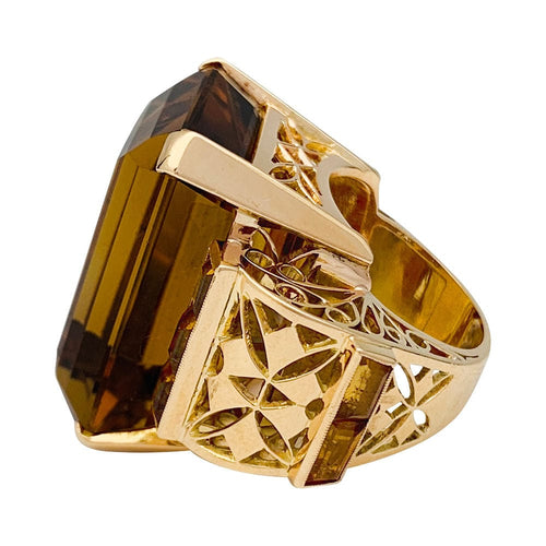 Bague 47 Bague Tank, or rose et citrines. 58 Facettes 31699