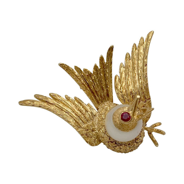Broche Broche oiseau en or jaune, rubis, perle. 58 Facettes 32229