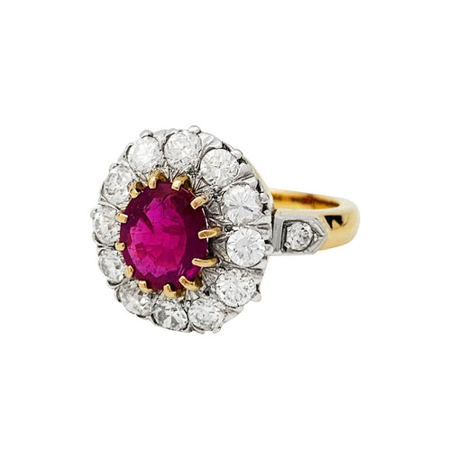 Bague 49 Bague Pompadour or jaune et platine, rubis Birman, diamants. 58 Facettes 30770
