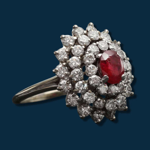 Bague Bague dôme or gris, rubis et diamants "Cœur de Feu" 58 Facettes 2438