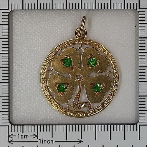 Pendentif Pendentif trèfle à quatre feuilles Art déco Grenats démantoïdes Diamants 58 Facettes 23102-0011