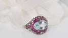 Ring Art Deco ring white gold and silver, aquamarine, rubies and diamonds 58 Facettes 31442