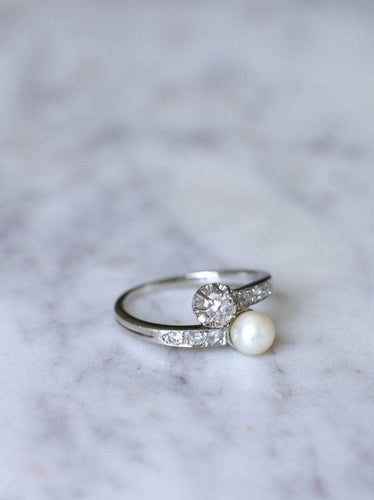 Bague toi et moi perle fine et diamants 58 Facettes