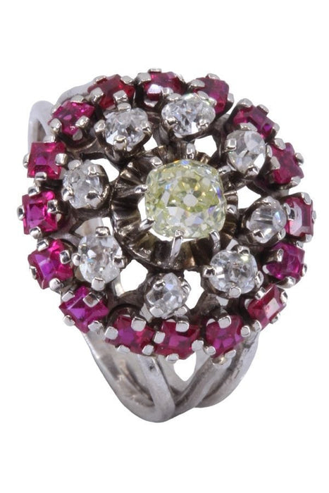 Bague 57 BAGUE OR BLANC RUBIS ET DIAMANTS 58 Facettes 018611