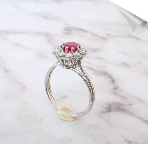 Bague 58 Bague Marguerite, en or blanc, rubis, diamants 58 Facettes AA 1557