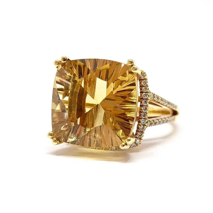 Bague Bague cocktail citrine diamants or jaune 58 Facettes