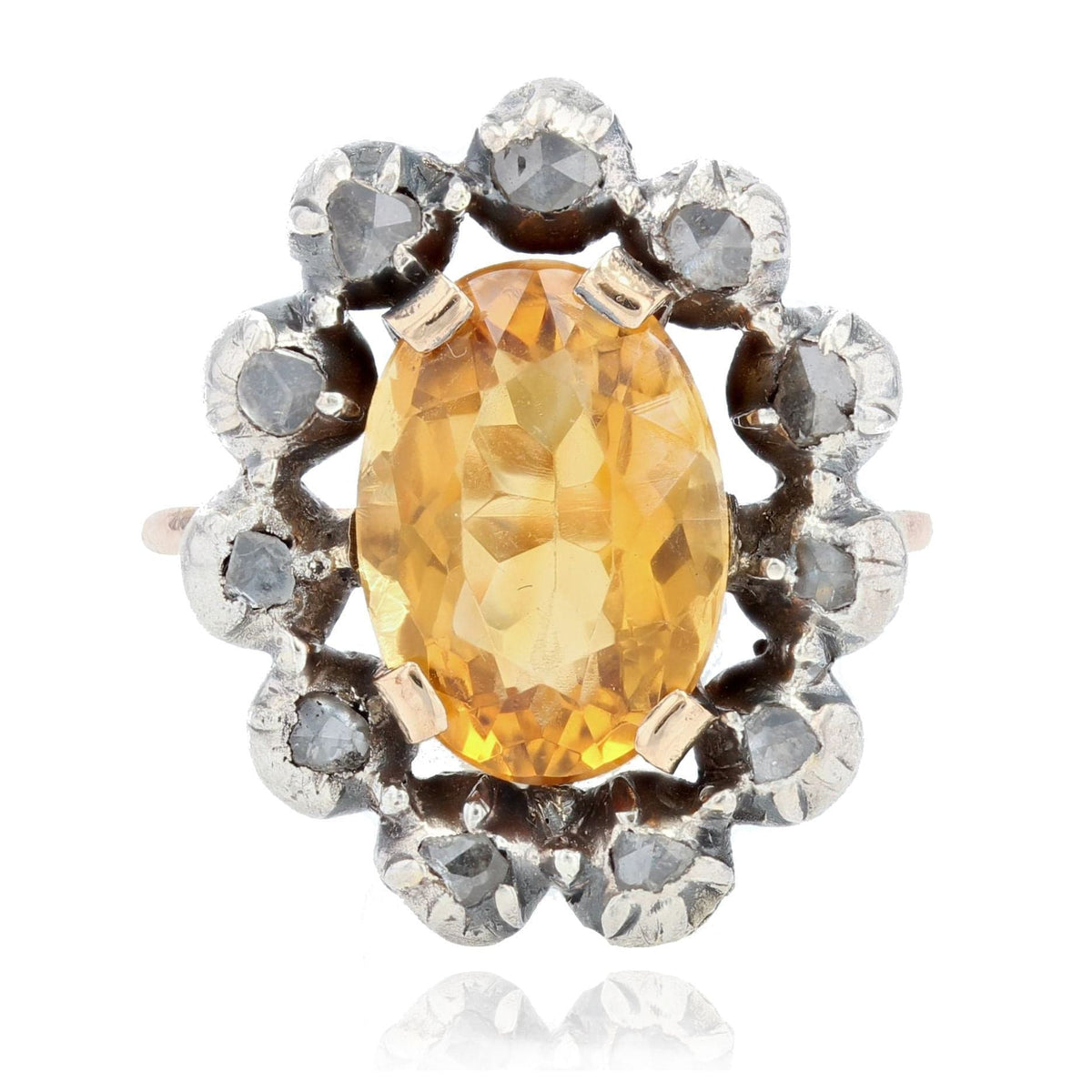 Bague ancienne citrine entourage de diamants 7896419041494 58
