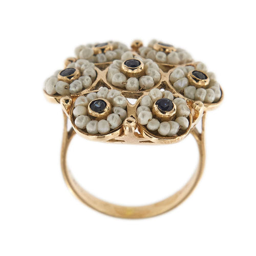 Bague 54 Bague Fleur saphirs et perles 58 Facettes 28692