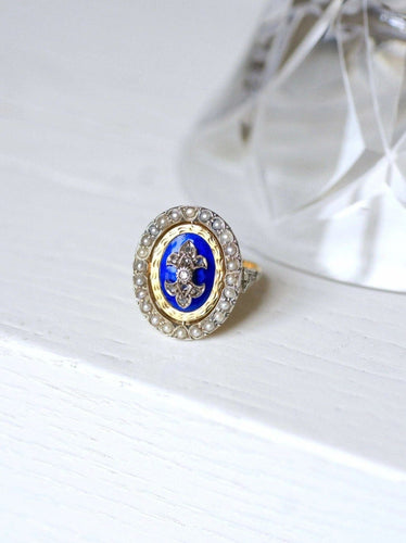 Bague Bague ancienne pivotante émaillée, or et argent sertie de diamant 58 Facettes