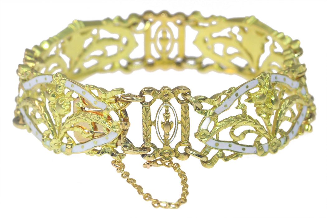 Bracelet Bracelet vintage or émail blanc attribué à Lucien Gautrait 58 Facettes 23086-0159