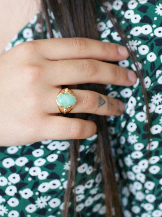 Bague Bague chevalière boule vintage en or rose et jade 58 Facettes