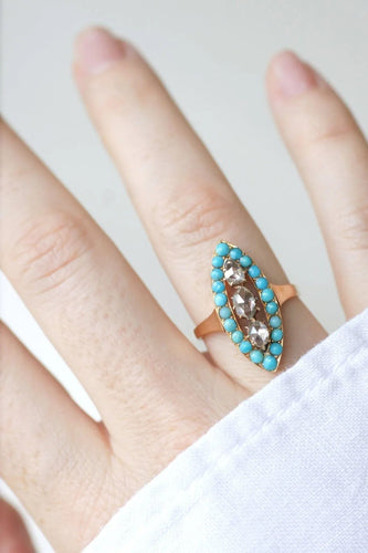 Bague Bague marquise turquoises et diamants 58 Facettes
