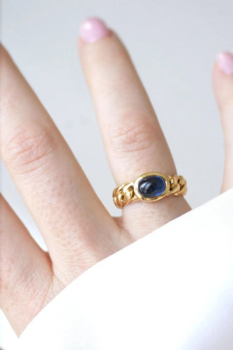Bague Bague Gourmette Or et Saphir Cabochon 58 Facettes