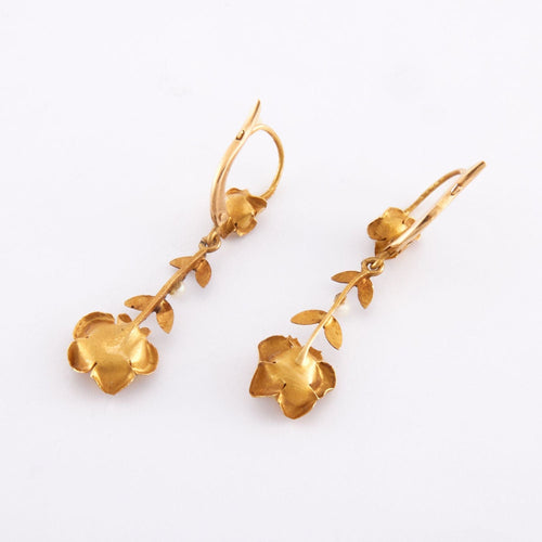 Boucles d'oreilles paire de pendants Art Nouveau à motifs floraux 58 Facettes