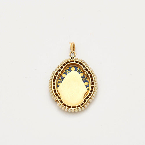 Pendentif Médaille de la Vierge Marie or, diamants et perles, vers 1900 58 Facettes