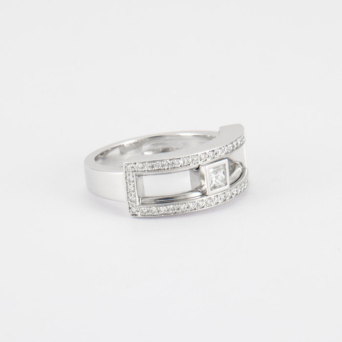 Bague 52.5 Bague en or blanc, diamant mobile 58 Facettes