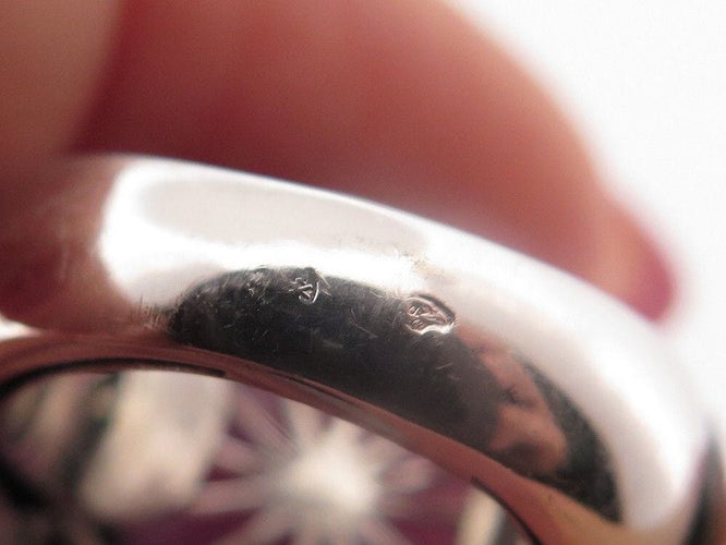 Bague 48 bague dome pierre amethyste en or blanc 18k 13gr t48 sertie de 50 diamants 58 Facettes 253465