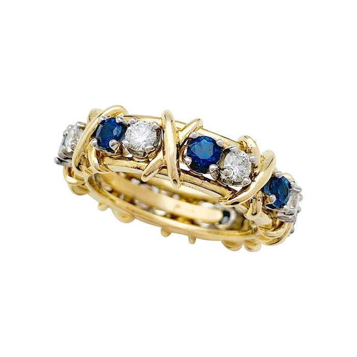 Bague 52 Bague Tiffany&Co. "Sixteen Stones", or jaune, platine, diamants et saphirs. 58 Facettes 30738