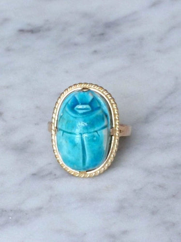 Bague Scarabée or jaune et stéatite 58 Facettes