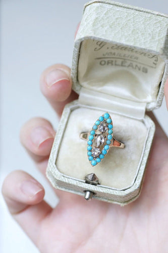 Bague Bague marquise turquoises et diamants 58 Facettes