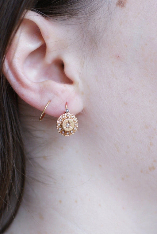 Boucles d'oreilles Dormeuses or rose, diamant et perles 58 Facettes