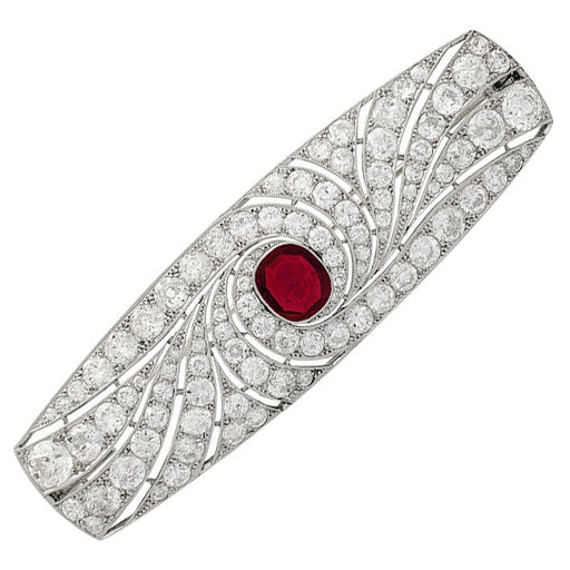 Broche Broche Art Déco en platine, rubis et diamants. 58 Facettes 31864