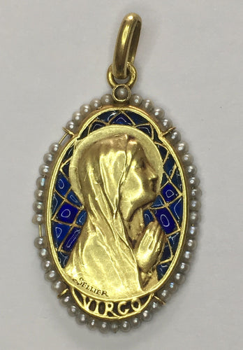 Pendentif Médaille de baptême en or émail et perles 58 Facettes 4