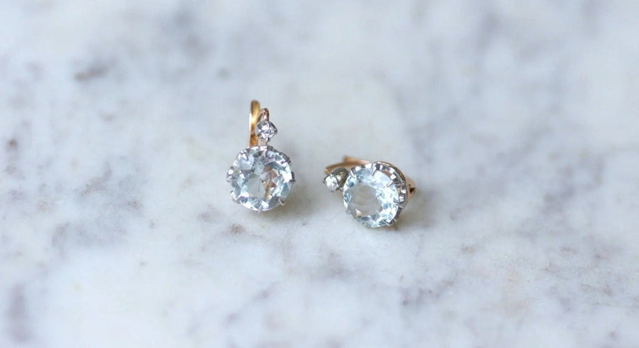 Boucles d'oreilles Boucles d'oreilles Or rose Platine Aigue-marine Diamants 58 Facettes