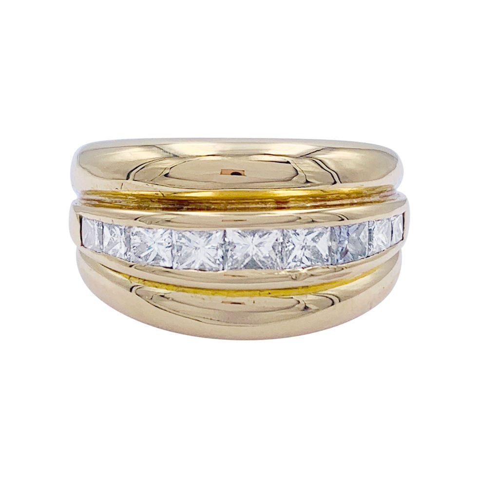 Bague Vintage En Or Jaune 18 Carats Avec Diamants - Forme Fleur, Taille 54, Occasion