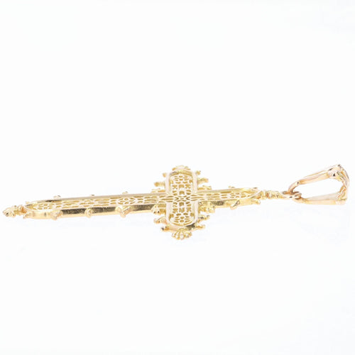 Pendentif Croix ancienne ajourée en or jaune 58 Facettes 19-015B