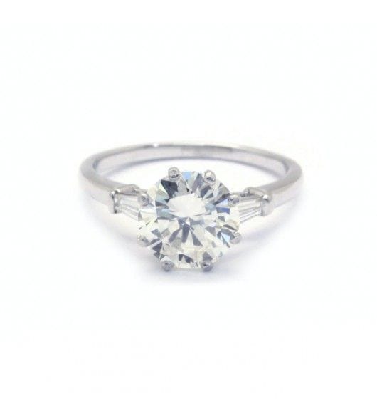 Bague 54 / Blanc/Gris / Or 750‰ Solitaire accompagné Diamant 2.36 carats 58 Facettes 230003SP