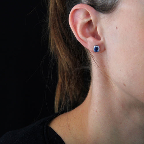 Boucles d'oreilles Boucles d'oreilles saphirs diamants rectangulaires 58 Facettes 23-257A