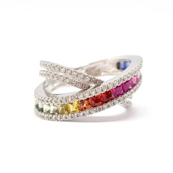 Bague Bague saphirs multicolores diamants or blanc 58 Facettes