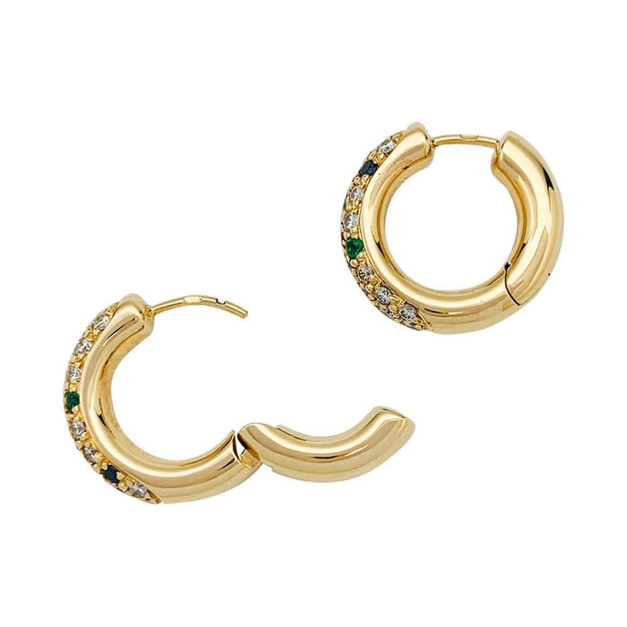 Boucles d'oreilles Créoles or jaune, diamants, pierres de couleur. 58 Facettes 31769