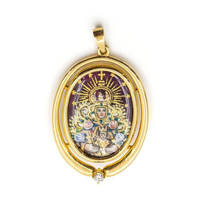 Pendentif Médaille Or jaune Email de la Vierge de Montserrat 58 Facettes D359668LF
