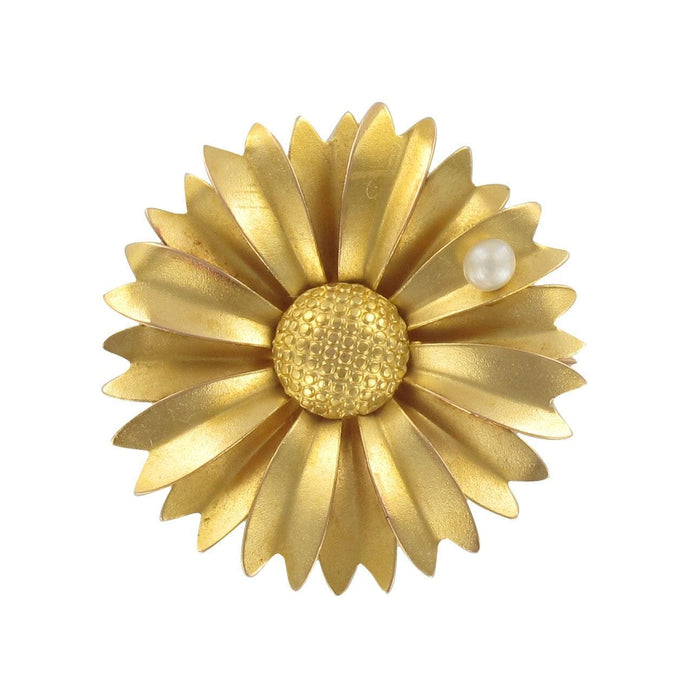 Broche Broche de col fleur de tounesol or jaune et perle 58 Facettes 14-169